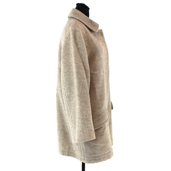 Hermes Tan Alpaca Button Front Collared Pea Coat 40 Partial Lined Mid Overcoat M - Picture 2 of 7